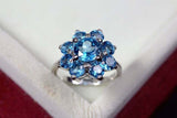 2.25ct Engagement Ring Round Cut Blue Topaz Floral Halo 14k White Gold Finish