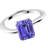 1ct Emerald Cut Simulated Blue Tanzanite Solitaire Ring 14k White Gold Plated