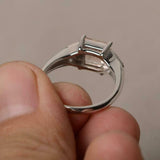 2ct Engagement Ring Princess Cut Morganite Milgrain Trilogy 14k White Gold Over