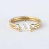 1ct Trillion Diamond Engagement Ring 14k Yellow Gold Finish Open Band Bridal Set