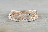 1ct Round Cut Diamond Engagement Ring 14k Rose Gold Finish Crown Tiara Milgrain