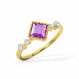 1ct Engagement Ring Asscher Cut Purple Amethyst Minimalist 14k YellowGold Finish