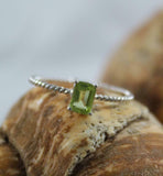 1ct Engagement Ring Emerald Cut Green Peridot Twist Solitaire 14k WhiteGold Over