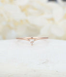 0.1ct Round Cut Diamond Wedding Ring Band Curved Minimalist 14k Rose Gold Finish