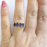 2ct Oval Cut Blue Sapphire 4 Stone Unique Engagement Ring 14k Yellow Gold Finish