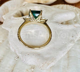 2.2ct Green Emerald Cut Simulated Trilogy Engagement Ring 14k White Gold Plated