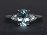 2ct Engagement Ring Oval Cut Aquamarine Accent with Solitaire 14k WhiteGold Over