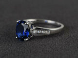 2.3ct Engagement Ring Oval Cut Blue Sapphire Diamond Accent 14k White Gold Over