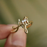 0.1ct Round Cut Moissanite Custom Name Engagement Ring 14K Yellow Gold Plated