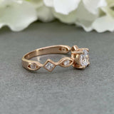 Accents Solitaire Engagement Ring 1.2ct Round Cut Diamond 14k Rose Gold Finish