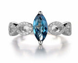 2.3ct Marquise Cut London Blue Topaz Twisted Infinity Ring 14k White Gold Finish