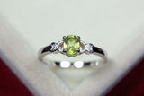 0.4ct Engagement Ring Oval Cut Green Peridot Solitaire 14k White Gold Finish
