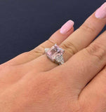 2.5ct Engagement Ring Emerald Peach Morganite Diamond Petite 14k White Gold Over