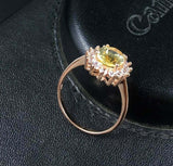 2.3ct Engagement Ring Oval Cut Yellow Sapphire Floral Halo 14k YellowGold Finish