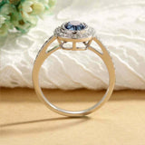 2.3ct Oval Cut Blue Sapphire Engagement Ring Halo Vintage 14k White Gold Finish