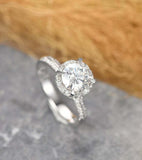 Halo Solitaire with Accents Ring 1.7ct Round Cut Diamond 14k White Gold Finish