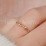 0.1ct Round Cut Moissanite Dainty Twig Women Wedding Band 14k Rose Gold Plated