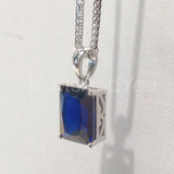 1ct Radiant Simulated Sapphire Solitaire Pendant 14k White Gold Plated NO CHAIN