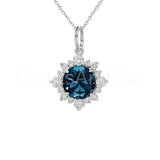 1ct Round Simulated London Blue Topaz Halo Pendant Chain 14k Yellow Gold Plated