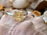 2.2ct Engagement Ring Asscher Cut Yellow Sapphire Solitaire 14k WhiteGold Finish