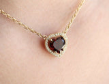 1.2ct Heart Cut Red Garnet Diamond Halo Pendant 14k Yellow Gold Finish NO CHAIN