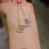 1ct Round Cut Moissanite Butterfly Statement Pendant Chain 14k YellowGold Plated