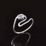 0.5ct Round Cut Blue Aquamarine Geometric Solitaire Ring 14k White Gold Finish