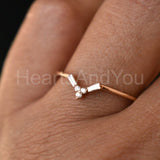 0.15ct Round Cut Moissanite Dainty Chevron Engagement Ring 14K YellowGold Plated
