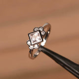 1.6ct Engagement Ring Princess Cut Morganite Stylish Floral 14k WhiteGold Finish