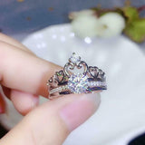 Bridal Set Crown Engagement Ring Guard 2ct Round Cut Diamond 14k White Gold Over