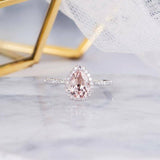 1ct Pear Cut Champagne Morganite Solitaire Engagement Ring 14k White Gold Finish