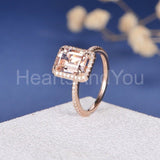 2ct Emerald Cut Simulated Morganite Halo Engagement Ring 14k Rose Gold Plated