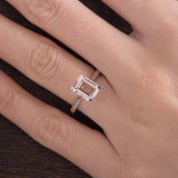 1ct Emerald Cut Peach Morganite Solitaire Engagement Ring 14k White Gold Finish
