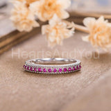 0.3ct Round Cut Simulated Ruby Half Eternity Wedding Band 14k White Gold Plated