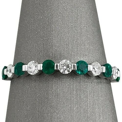 2Ct Round Cut Alternate Green Emerald Diamond Wedding Band 14K White Gold Finish