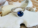 1.5ct Engagement Ring Round Cut Blue Sapphire Bridal Set 14k White Gold Finish