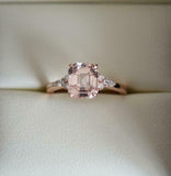 2ct Engagement Ring Emerald Cut Peach Morganite Diamond Accent 14k RoseGold Over
