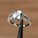 2.2ct Engagement Ring Cushion Cut Blue Aquamarine Split Shank 14k WhiteGold Over