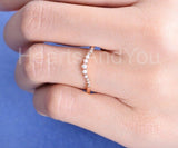 0.2ct Round Simulated Diamond Curved Dainty Pearl Wed Band 14k Rose Gold Plated