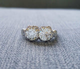 2Ct Round Cut VVS1 Diamond Two Stone Floral Engagement Ring 14K White Gold Over