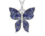 2ct Round Cut Simulated Blue Sapphire Butterfly Pendant 14k White Gold Plated