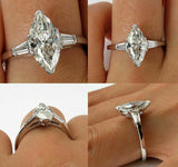 4ct Marquise Diamond Trilogy Engagement Ring 14K White Gold Over Baguette Accent