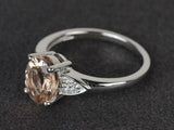 2ct Engagement Ring Oval Cut Morganite Accents with Solitaire 14k WhiteGold Over