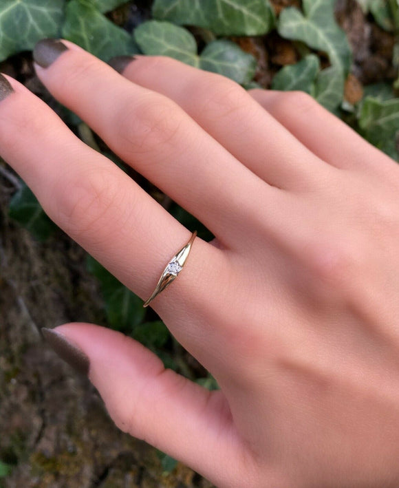 0.05ct Engagement Ring Round Cut Diamond Solitaire Design 14k Yellow Gold Finish