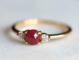 1ct Engagement Ring Round Cut Pink Ruby Three Stone 14k Yellow Gold Finish