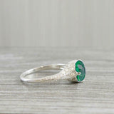 2ct Round Cut Green Emerald Diamond Accents Engagement Ring 14k WhiteGold Finish