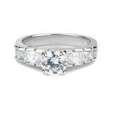 2.5Ct Round Cut Diamond Princess Accents Engagement Ring 14K White Gold Finish