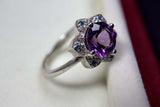 2.25ct Engagement Ring Round Cut Purple Amethyst Flower 14k White Gold Finish
