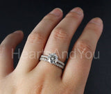 2.1ct Round Cut Moissanite Half Eternity Band Bridal Set 14k White Gold Plated