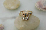 4ct Emerald Peach Morganite Engagement Ring 14k Yellow Gold Over Halo Bridal Set